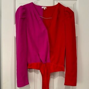 TCEC red and hot pink long sleeve body suit sz M